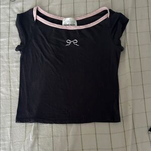 French Pastry Black Top with Pink Trim